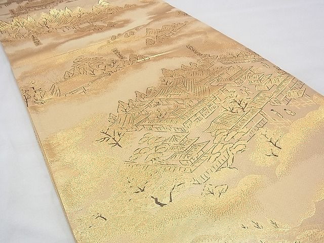平和屋着物◎全通柄袋帯 洛中洛外図 金糸 逸品 BAAH5939fk