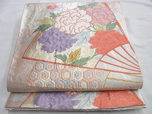 平和屋着物◎野々村織物謹製 六通柄袋帯 唐織 扇面吉祥草花文 金銀糸 逸品 BAAG8998du