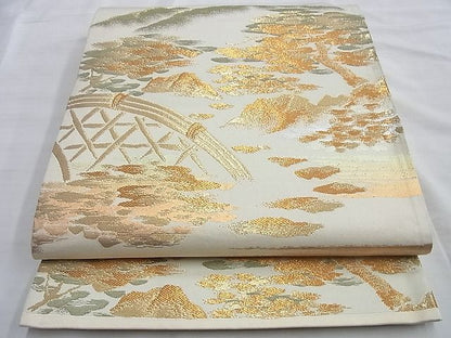 平和屋着物◎六通柄袋帯 籬浜松霞文 金糸 逸品 BAAG8986du