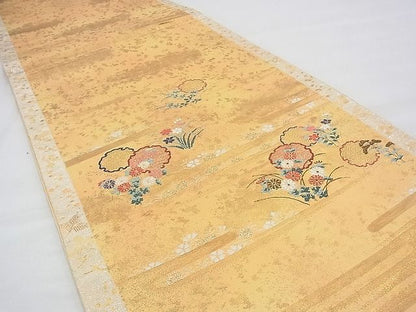 平和屋着物◎太鼓柄袋帯 唐織 雪輪エ霞秋草文 金銀糸 逸品 BAAH5934fk