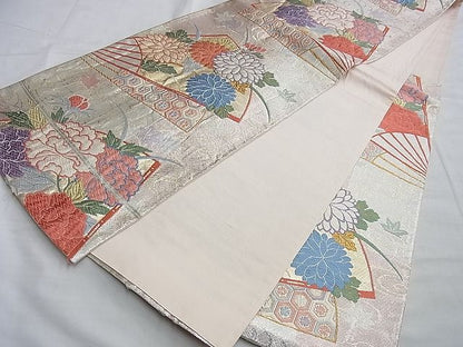平和屋着物◎野々村織物謹製 六通柄袋帯 唐織 扇面吉祥草花文 金銀糸 逸品 BAAG8998du