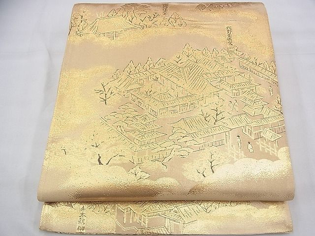 平和屋着物◎全通柄袋帯 洛中洛外図 金糸 逸品 BAAH5939fk