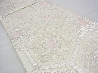 平和屋着物◎六通柄袋帯 唐織 亀甲花文 銀糸 逸品 BAAH5941fk