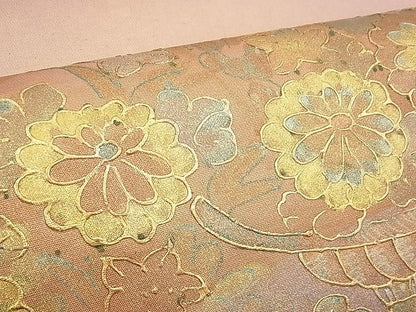 平和屋着物◎太鼓柄袋帯 作家物 手描き 花籠文 金銀彩 落款あり 逸品 BAAH5931fk