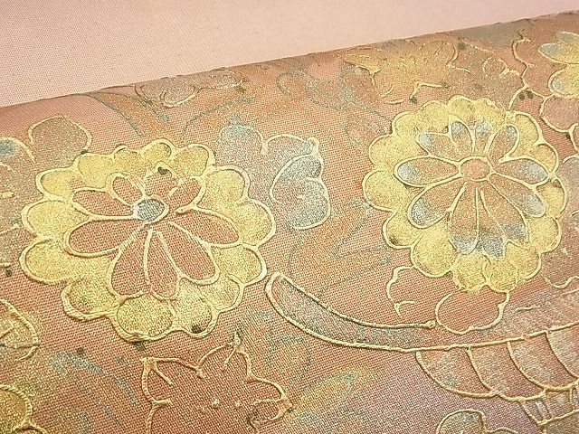 平和屋着物◎太鼓柄袋帯 作家物 手描き 花籠文 金銀彩 落款あり 逸品 BAAH5931fk