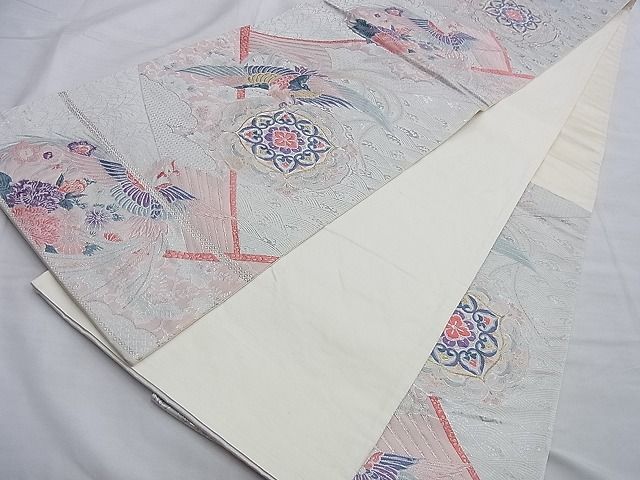平和屋着物◎六通柄袋帯 唐織 扇緬鳳凰文 金銀糸 逸品 BAAI0205du
