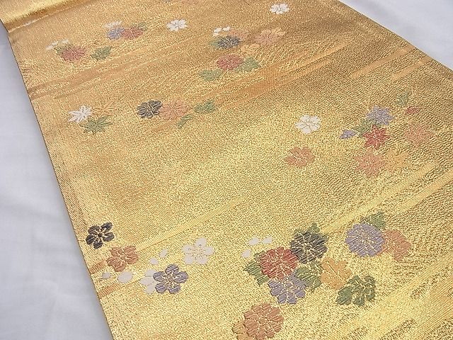 平和屋着物◎六通柄袋帯 唐織 エ霞春秋草花文 金糸 逸品 BAAI0203du