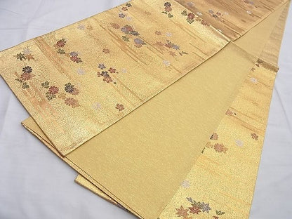 平和屋着物◎六通柄袋帯 唐織 エ霞春秋草花文 金糸 逸品 BAAI0203du