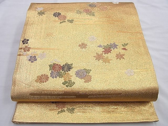 平和屋着物◎六通柄袋帯 唐織 エ霞春秋草花文 金糸 逸品 BAAI0203du