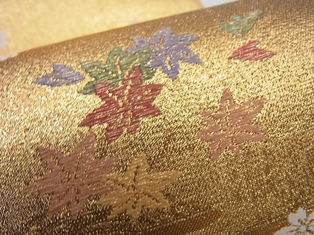 平和屋着物◎六通柄袋帯 唐織 エ霞春秋草花文 金糸 逸品 BAAI0203du