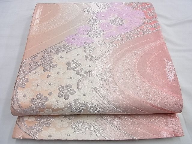 平和屋着物◎六通柄袋帯 唐織 菊水梅流し 銀糸 逸品 BAAI0231du