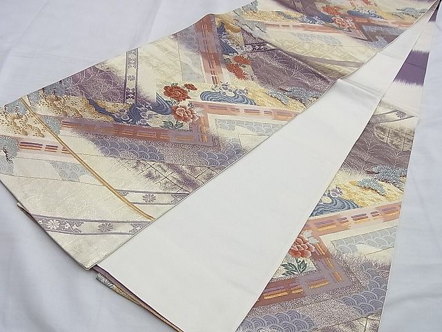 平和屋着物◎六通柄袋帯 唐織 雲取り亀甲花文 金糸 逸品 BAAI0243du