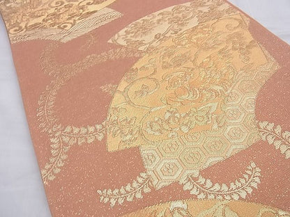 平和屋着物◎六通柄袋帯 織成つづれ 地紙花鳥唐草文 金糸 逸品 BAAI0247du