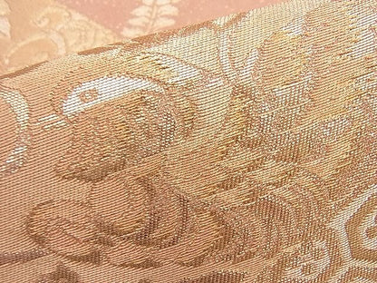 平和屋着物◎六通柄袋帯 織成つづれ 地紙花鳥唐草文 金糸 逸品 BAAI0247du