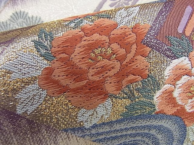 平和屋着物◎六通柄袋帯 唐織 雲取り亀甲花文 金糸 逸品 BAAI0243du