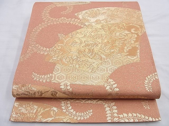 平和屋着物◎六通柄袋帯 織成つづれ 地紙花鳥唐草文 金糸 逸品 BAAI0247du