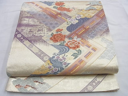平和屋着物◎六通柄袋帯 唐織 雲取り亀甲花文 金糸 逸品 BAAI0243du