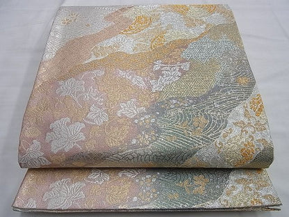 平和屋着物◎六通柄袋帯 斜更紗文 金銀糸 逸品 BAAI0264du