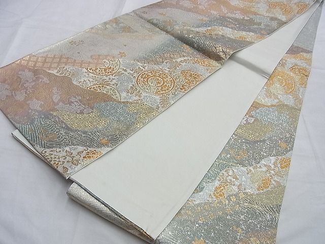 平和屋着物◎六通柄袋帯 斜更紗文 金銀糸 逸品 BAAI0264du