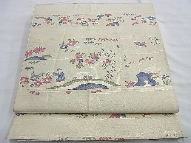 平和屋着物◎六通柄 本袋帯 人物風景文 金銀糸 逸品 BAAI0282du