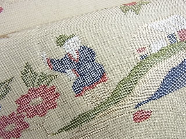 平和屋着物◎六通柄 本袋帯 人物風景文 金銀糸 逸品 BAAI0282du