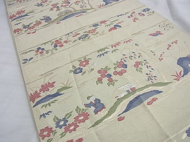 平和屋着物◎六通柄 本袋帯 人物風景文 金銀糸 逸品 BAAI0282du