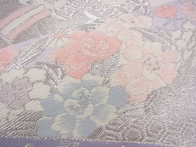 平和屋着物◎六通柄袋帯　唐織　檜扇花文　プラチナ箔二重織　逸品　BAAH8389fk