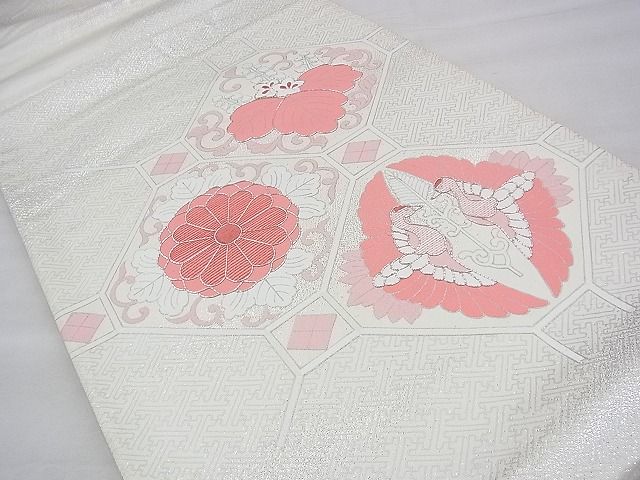 平和屋着物◎太鼓柄袋帯 駒刺繍 総画蜀江桐菊文 銀糸 逸品 BAAH8396fk