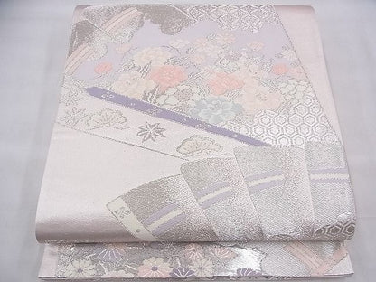 平和屋着物◎六通柄袋帯　唐織　檜扇花文　プラチナ箔二重織　逸品　BAAH8389fk