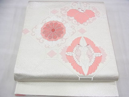 平和屋着物◎太鼓柄袋帯 駒刺繍 総画蜀江桐菊文 銀糸 逸品 BAAH8396fk
