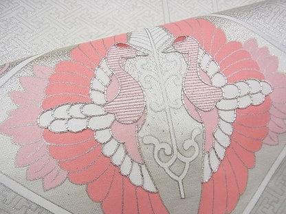 平和屋着物◎太鼓柄袋帯 駒刺繍 総画蜀江桐菊文 銀糸 逸品 BAAH8396fk