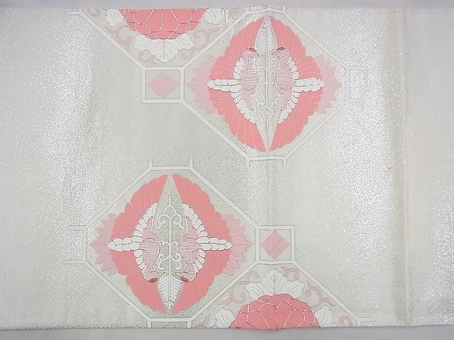 平和屋着物◎太鼓柄袋帯 駒刺繍 総画蜀江桐菊文 銀糸 逸品 BAAH8396fk