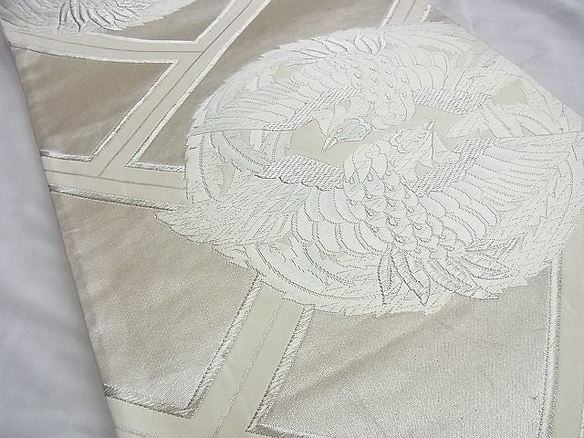 平和屋着物◎六通柄袋帯 唐織 鳳凰丸檜垣文様 銀糸 逸品 BAAI0298du