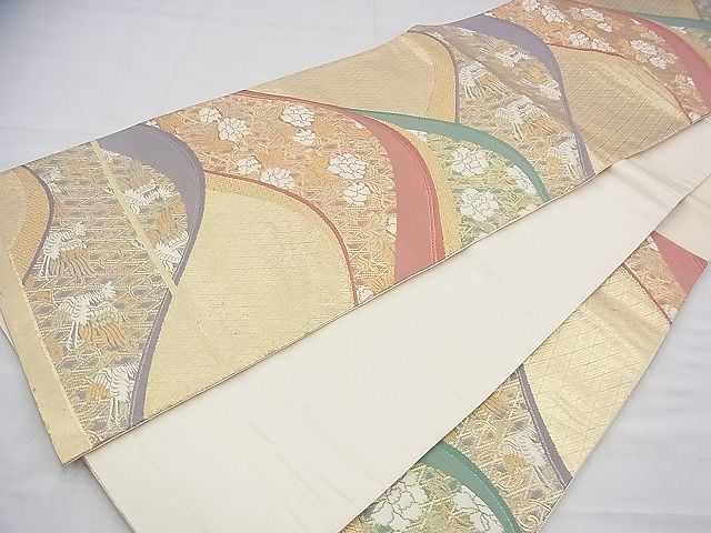 平和屋着物◎六通柄袋帯 唐織 名物裂遠山文 金糸 逸品 BAAH8411fk