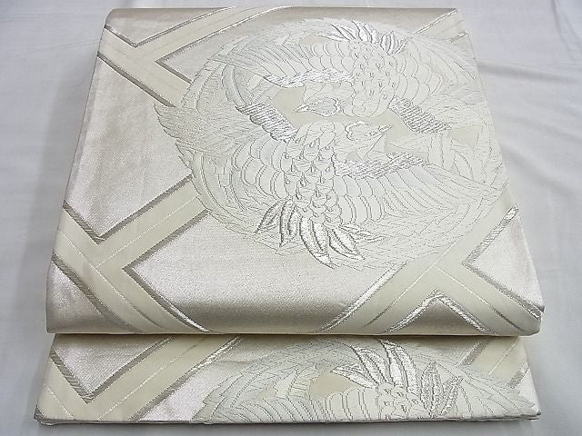 平和屋着物◎六通柄袋帯 唐織 鳳凰丸檜垣文様 銀糸 逸品 BAAI0298du