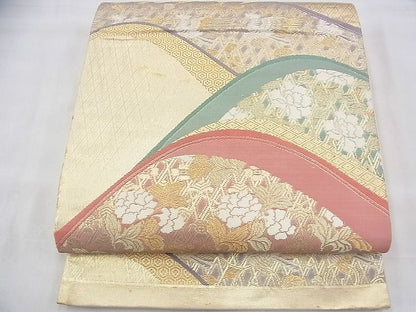 平和屋着物◎六通柄袋帯 唐織 名物裂遠山文 金糸 逸品 BAAH8411fk