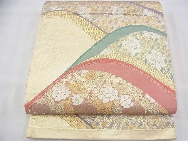 平和屋着物◎六通柄袋帯 唐織 名物裂遠山文 金糸 逸品 BAAH8411fk