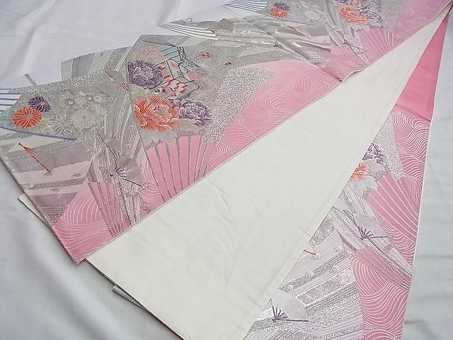 平和屋着物◎六通柄袋帯 唐織 重ね扇面文 プラチナ箔 逸品 BAAI0300du