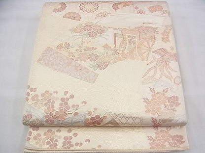 平和屋着物◎佐賀錦 六通柄袋帯 鳳凰扇面有職文 金糸 逸品 BAAH8413fk