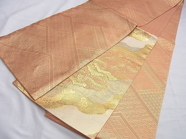 平和屋着物◎佐賀錦　両面六通柄袋帯　道長浜松文様　金糸　逸品　BAAI0308du