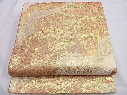 平和屋着物◎佐賀錦　両面六通柄袋帯　道長浜松文様　金糸　逸品　BAAI0308du