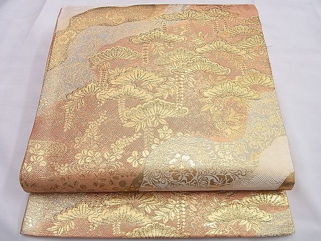 平和屋着物◎佐賀錦　両面六通柄袋帯　道長浜松文様　金糸　逸品　BAAI0308du