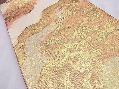平和屋着物◎佐賀錦　両面六通柄袋帯　道長浜松文様　金糸　逸品　BAAI0308du