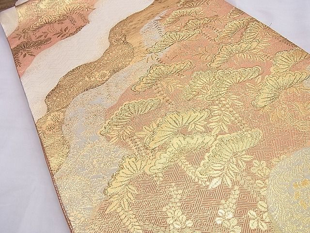 平和屋着物◎佐賀錦　両面六通柄袋帯　道長浜松文様　金糸　逸品　BAAI0308du