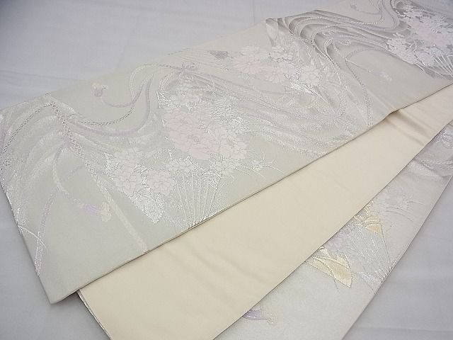 平和屋着物◎六通柄袋帯 唐織 花扇面流し 金糸 逸品 BAAH8412fk