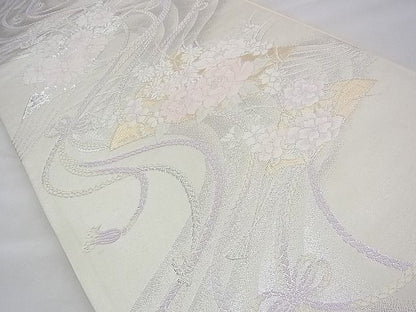 平和屋着物◎六通柄袋帯 唐織 花扇面流し 金糸 逸品 BAAH8412fk