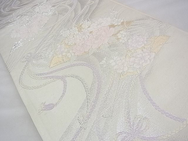 平和屋着物◎六通柄袋帯 唐織 花扇面流し 金糸 逸品 BAAH8412fk