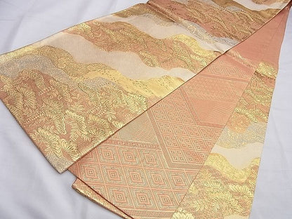 平和屋着物◎佐賀錦　両面六通柄袋帯　道長浜松文様　金糸　逸品　BAAI0308du