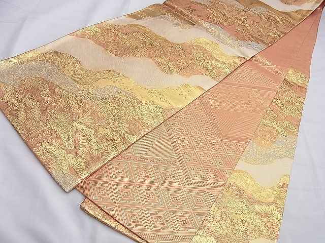 平和屋着物◎佐賀錦　両面六通柄袋帯　道長浜松文様　金糸　逸品　BAAI0308du