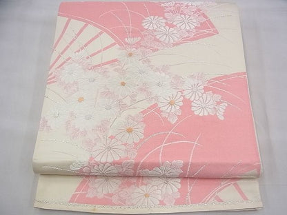 平和屋着物◎六通柄袋帯 唐織 扇面菊文 金糸 逸品 BAAH8437fk